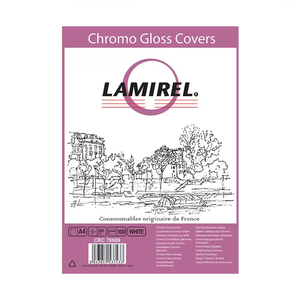 Обложки Lamirel Chromolux A4 LA-78689, картонные, глянцевые, цвет: белый, 230г/м², 100шт